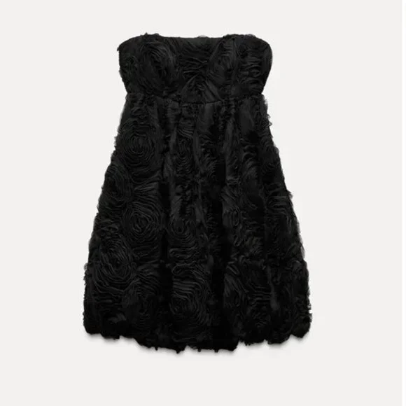 ZARA Black Floral Mini Dress S | Blogger Fav | Coquette Balletcore Party Glam - Picture 2 of 6